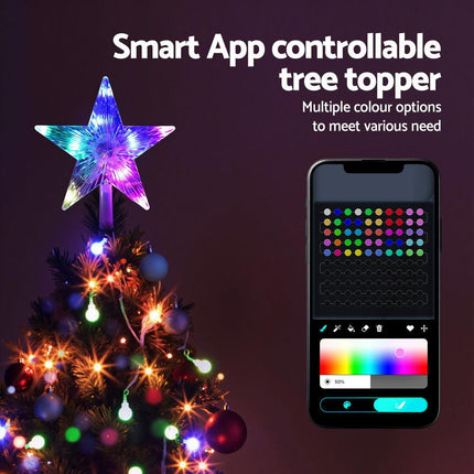 Jingle Jollys Christmas Tree Topper Star RGB LED Xmas Decor 80 Modes APP Control.