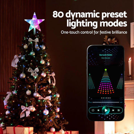 Jingle Jollys Christmas Tree Topper Star RGB LED Xmas Decor 80 Modes APP Control.