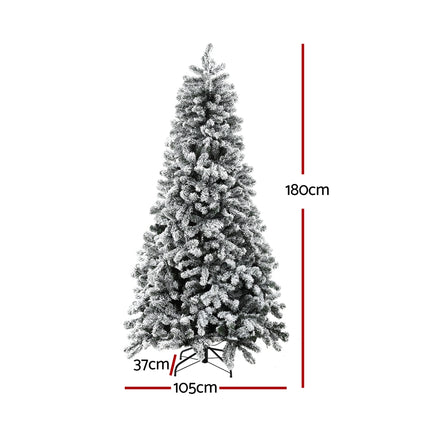 Jingle Jollys Christmas Tree 1.8m Snow Flocked LED Xmas Decoration 8 Light Modes.