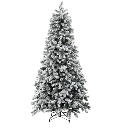 Jingle Jollys Christmas Tree 1.8m Snow Flocked LED Xmas Decoration 8 Light Modes.