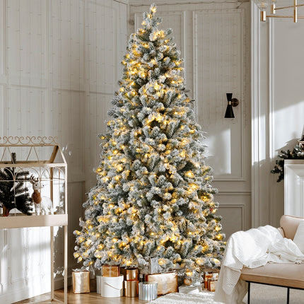 Jingle Jollys Christmas Tree 1.8m Snow Flocked LED Xmas Decoration 8 Light Modes.