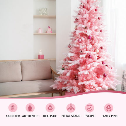 Jingle Jollys Christmas Tree 1.8m Pink Xmas Tree Snowy Party Decor 810 Tips.