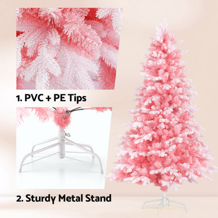 Jingle Jollys Christmas Tree 1.8m Pink Xmas Tree Snowy Party Decor 810 Tips.