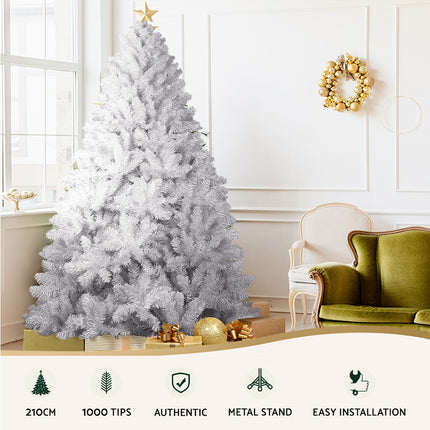 Jingle Jollys Christmas Tree 2.1m 1000 White Tips Xmas Tree Decorations.