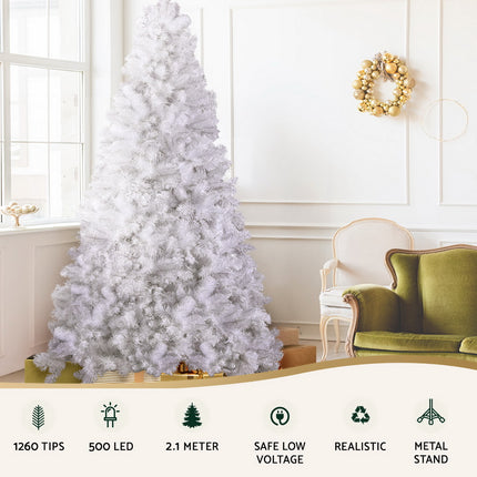 Jingle Jollys Christmas Tree 2.1m 500 LED Xmas Tree Decorations White 1260 Tips.