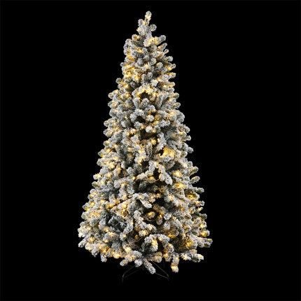 Jingle Jollys Christmas Tree 2.1m Snow Flocked LED Xmas Decoration 8 Light Modes.