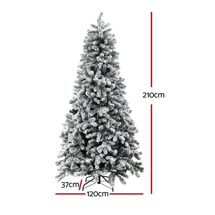 Jingle Jollys Christmas Tree 2.1m Snow Flocked LED Xmas Decoration 8 Light Modes.