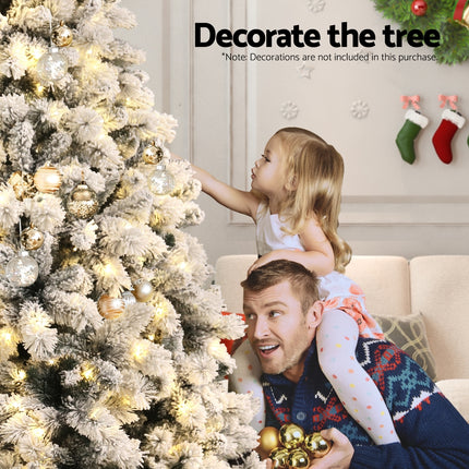 Jingle Jollys Christmas Tree 2.1m Snow Flocked LED Xmas Decoration 8 Light Modes.