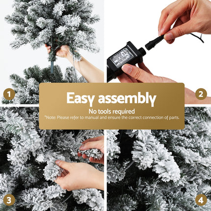 Jingle Jollys Christmas Tree 2.1m Snow Flocked LED Xmas Decoration 8 Light Modes.