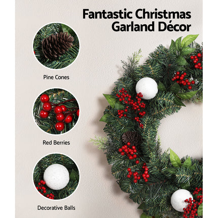 Jingle Jollys 2.7m Christmas Garland with LED Lights Snowy Decoration Xmas Party.