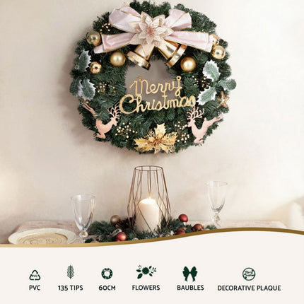 Jingle Jollys Christmas Wreath 60CM Garland Flowers Baubles Party Decorations.