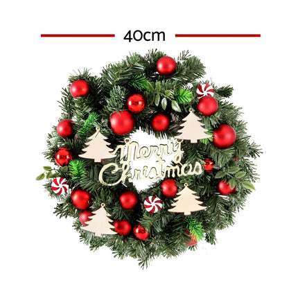 Jingle Jollys Christmas Wreath 40CM Xmas Garland Baubles Ornaments Party Decor.