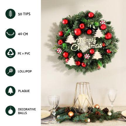 Jingle Jollys Christmas Wreath 40CM Xmas Garland Baubles Ornaments Party Decor.