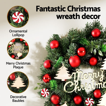Jingle Jollys Christmas Wreath 40CM Xmas Garland Baubles Ornaments Party Decor.