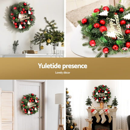 Jingle Jollys Christmas Wreath 40CM Xmas Garland Baubles Ornaments Party Decor.