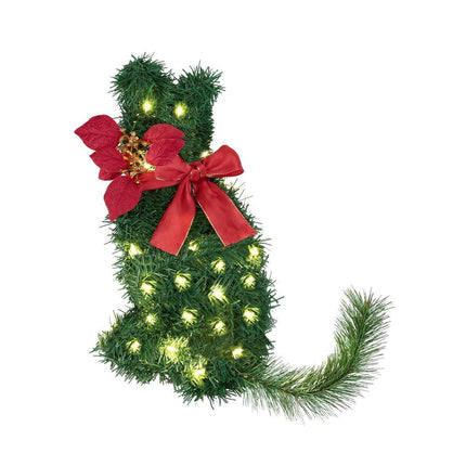 Jingle Jollys Cat Christmas Wreath Pre-lit 20 LED Xmas Decor Bow Flower 35x30cm.
