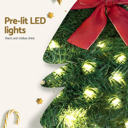Jingle Jollys Cat Christmas Wreath Pre-lit 20 LED Xmas Decor Bow Flower 35x30cm.