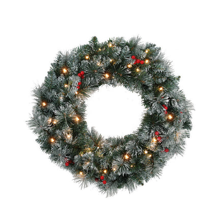 Jingle Jollys 60cm Christmas Wreath LED Lights Snowy Berries Garland Party Decor.