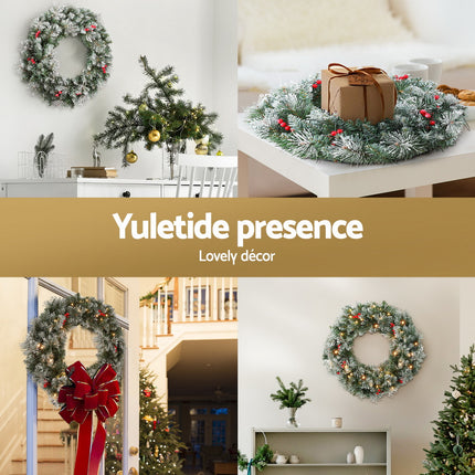 Jingle Jollys 60cm Christmas Wreath LED Lights Snowy Berries Garland Party Decor.