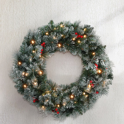 Jingle Jollys 60cm Christmas Wreath LED Lights Snowy Berries Garland Party Decor.