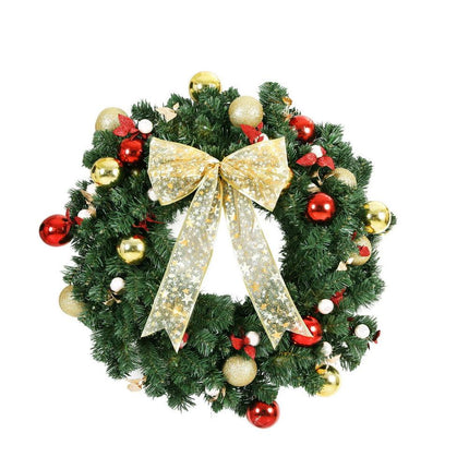 Jingle Jollys Christmas Wreath 60CM LED Garland Berries Bow Baubles Xmas Decor.