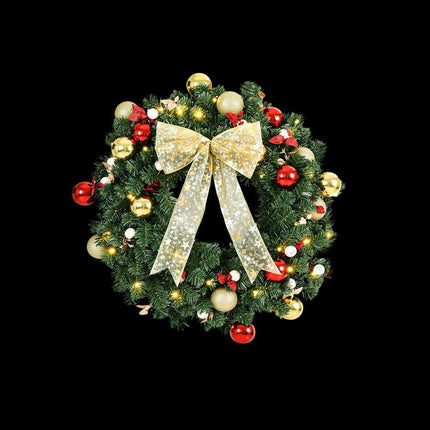 Jingle Jollys Christmas Wreath 60CM LED Garland Berries Bow Baubles Xmas Decor.