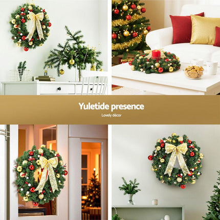 Jingle Jollys Christmas Wreath 60CM LED Garland Berries Bow Baubles Xmas Decor.