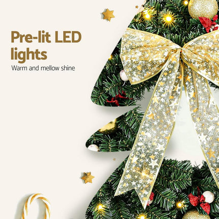 Jingle Jollys Christmas Wreath 60CM LED Garland Berries Bow Baubles Xmas Decor.