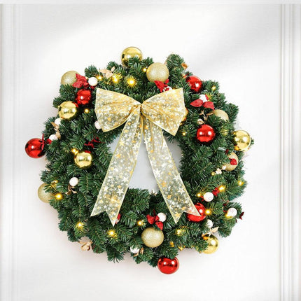 Jingle Jollys Christmas Wreath 60CM LED Garland Berries Bow Baubles Xmas Decor.