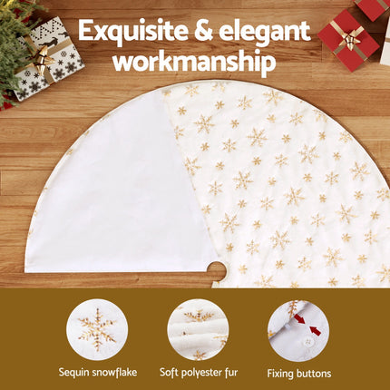 Jingle Jollys Christmas Tree Skirt 120cm Snowflake Ornaments Xmas Decorations.
