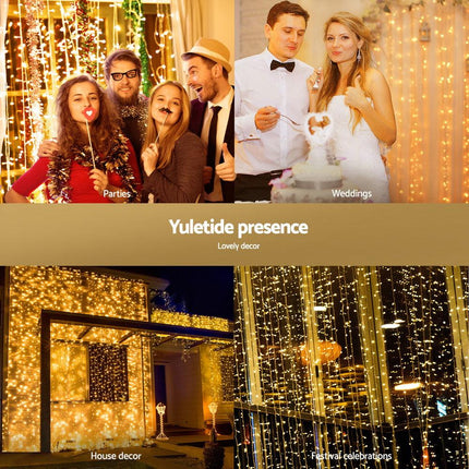 Jingle Jollys 3X3M Christmas Lights Curtain String Light 300 LED Warm White.