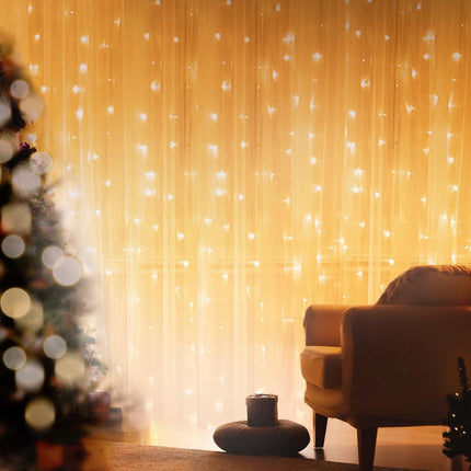 Jingle Jollys 3X3M Christmas Lights Curtain String Light 300 LED Warm White.