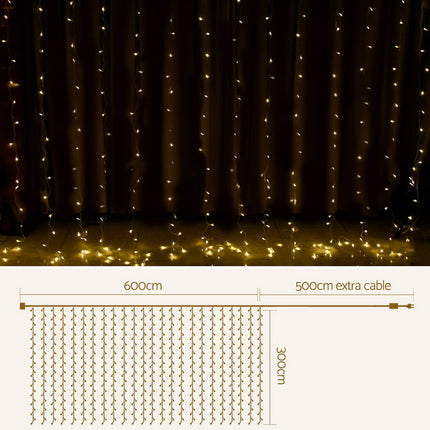 3X6M Christmas Lights Curtain Light Warm White 600 LED Jingle Jollys.