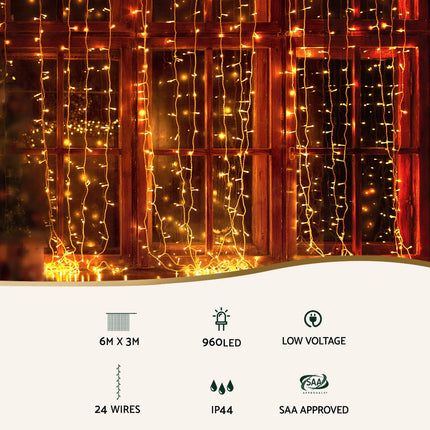 3X6M Christmas Lights Curtain Light 960 LED RGB Remote Jingle Jollys.