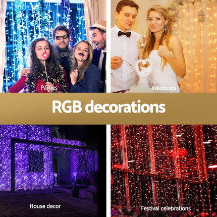 3X6M Christmas Lights Curtain Light 960 LED RGB Remote Jingle Jollys.
