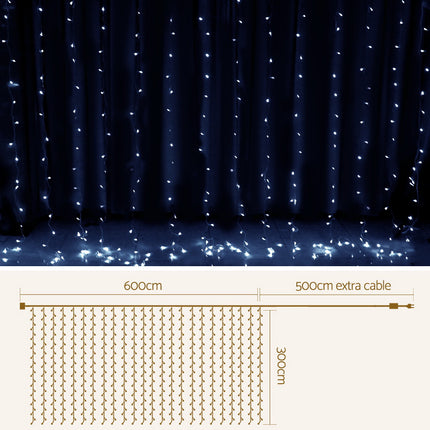 3X6M Christmas Lights Curtain Light Cool White 600 LED Jingle Jollys.
