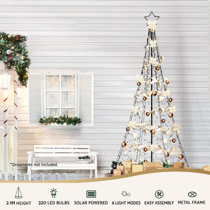 Jingle Jollys Solar Christmas Tree 2.1m 320 LED Net Lights Xmas Trees Decoration.