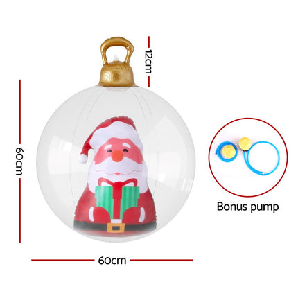 Jingle Jollys Christmas Inflatable Ball 60cm Santa Decoration Giant Bauble Clear.