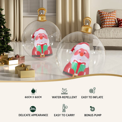 Jingle Jollys Christmas Inflatable Ball 60cm Santa Decoration Giant Bauble Clear.