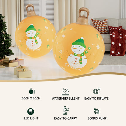Jingle Jollys Christmas Inflatable Ball 60cm Led Illuminated Snowman Xmas Decor.
