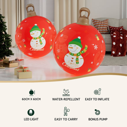 Jingle Jollys Christmas Inflatable Ball 60cm Illuminated Led Snowman Xmas Decor.