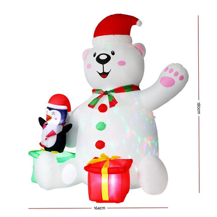 Jingle Jollys Christmas Inflatable Bear 1.8M Height LED Outdoor Decorations Illuminated.