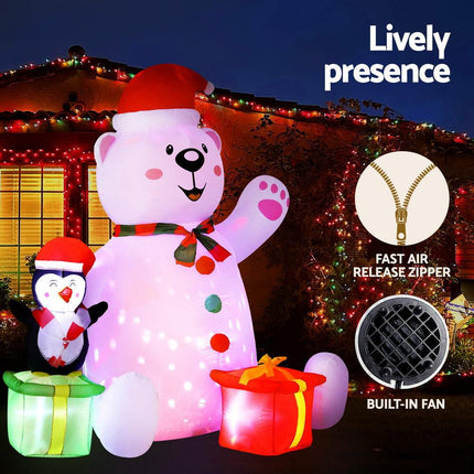 Jingle Jollys Christmas Inflatable Bear 1.8M Height LED Outdoor Decorations Illuminated.