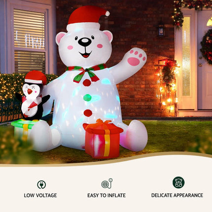 Jingle Jollys Christmas Inflatable Bear 1.8M Height LED Outdoor Decorations Illuminated.