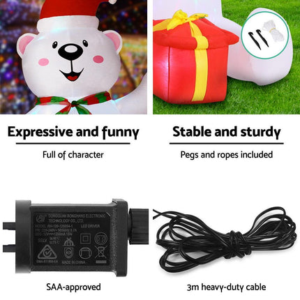 Jingle Jollys Christmas Inflatable Bear 1.8M Height LED Outdoor Decorations Illuminated.