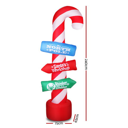 Jingle Jollys Christmas Inflatable Candy Pole 2.4M Illuminated Decorations.