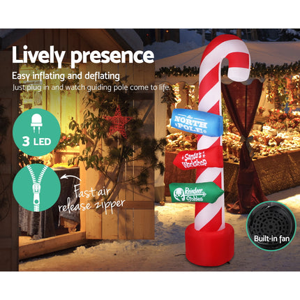 Jingle Jollys Christmas Inflatable Candy Pole 2.4M Illuminated Decorations.