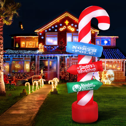 Jingle Jollys Christmas Inflatable Candy Pole 2.4M Illuminated Decorations.