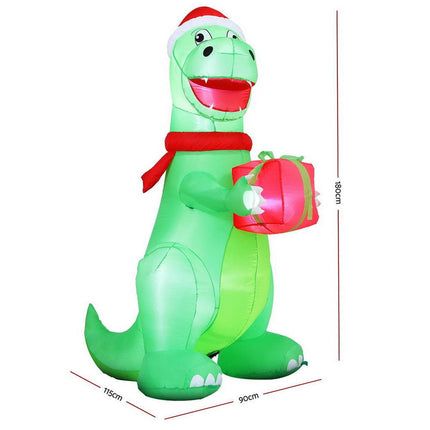 Jingle Jollys Christmas Inflatable Dinosaur 1.8M Height LED Decorations Illuminated.