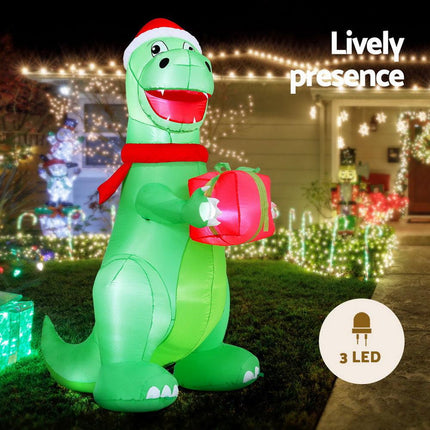 Jingle Jollys Christmas Inflatable Dinosaur 1.8M Height LED Decorations Illuminated.